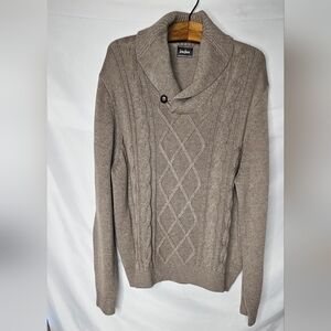 Neiman Marcus Men's XL Merino Wool Blend Shawl Collar Cable Knit Sweater Tan